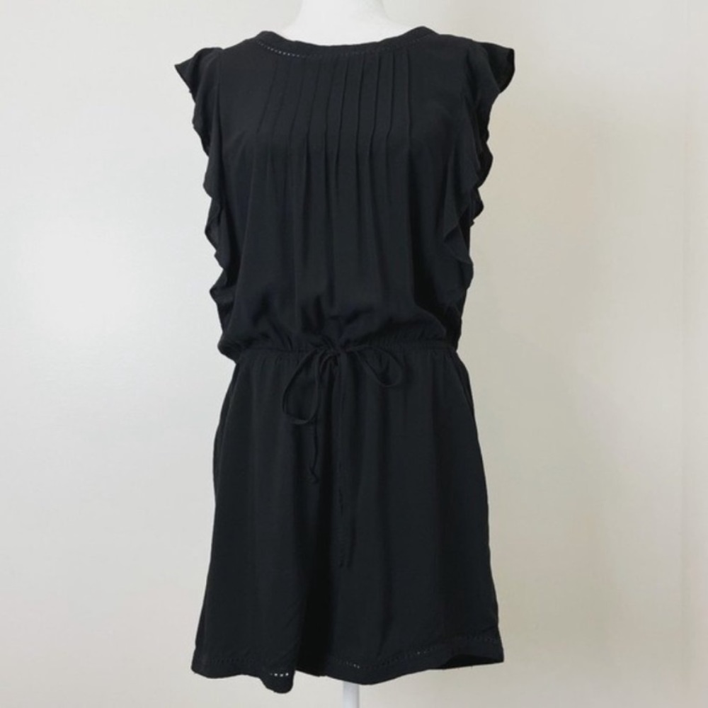LOFT Black Pleated Satin Romper